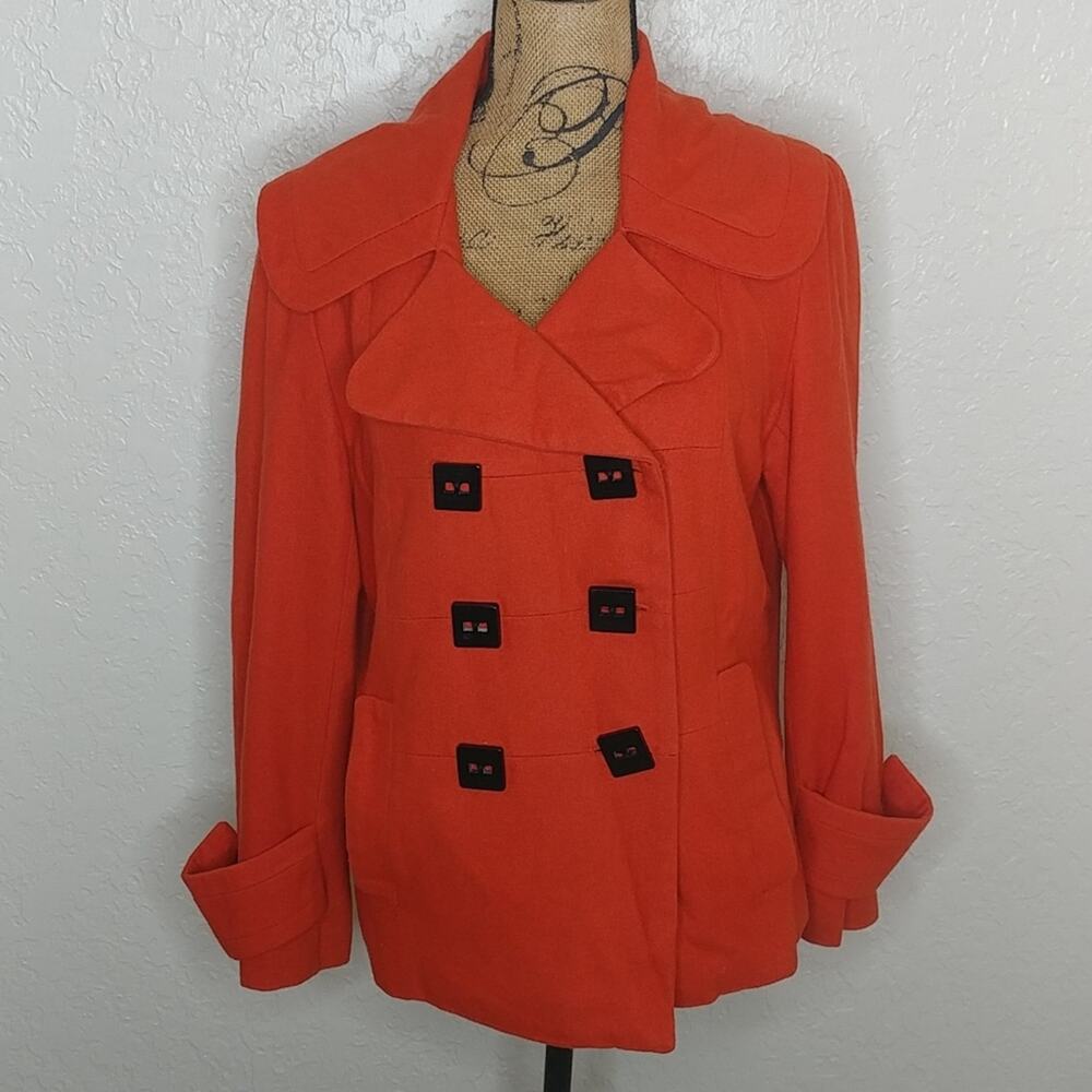 Luii Wool Blend Pea Coat Orange Size Medium